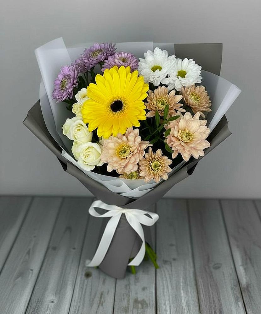 Букет цветов из: Розы, Герберы и Хризантемы в Лысые Горы