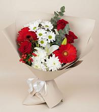 Букет цветов из:  Розы, Хризантемы, Герберы и Лилии в Лысые Горы