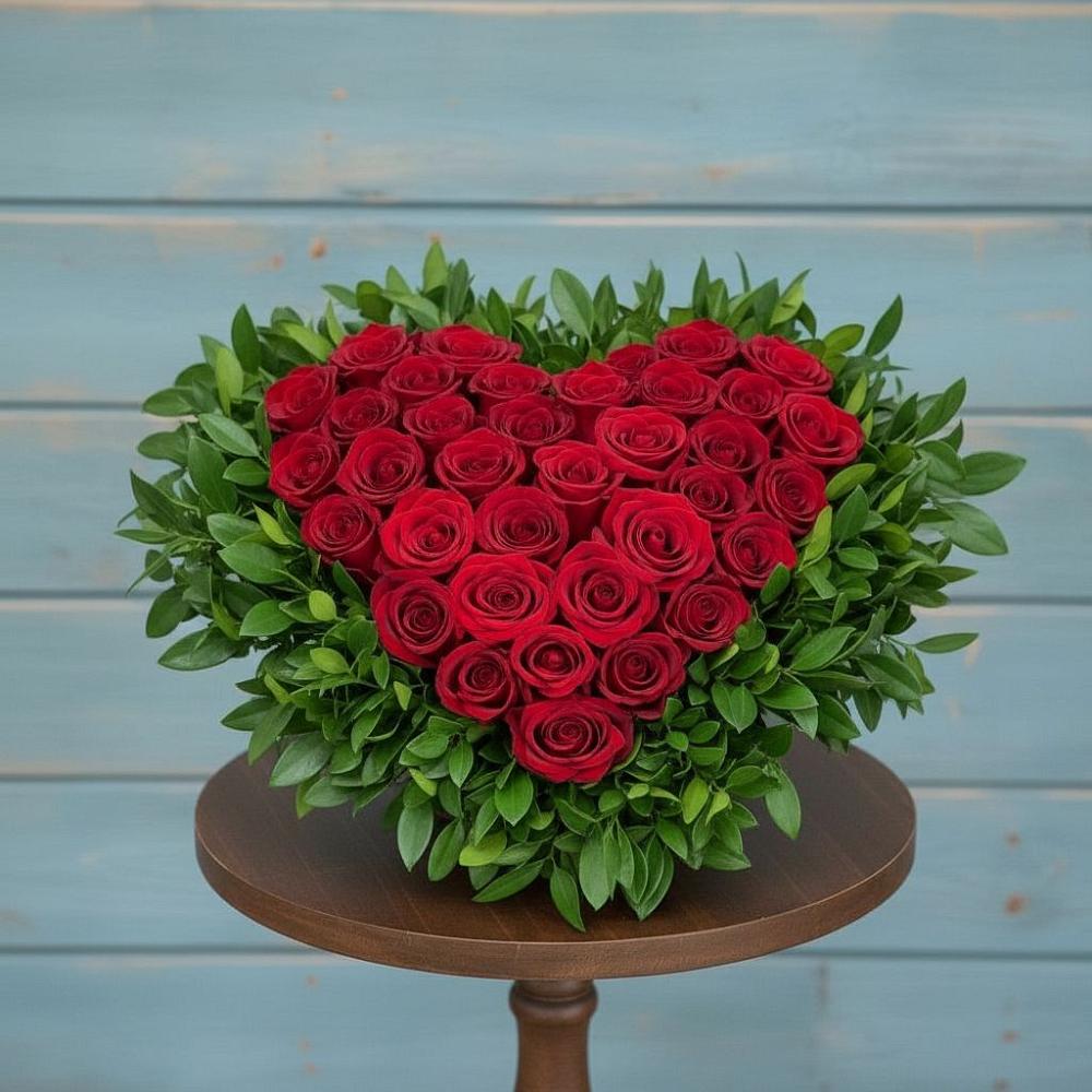 Цветочная композиция из Розы в виде сердца в Лысые Горы