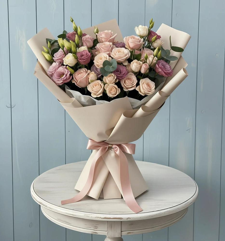 Букет цветов из: Розы и Лизиантусы в Лысые Горы