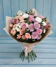 Букет цветов из:  Хризантемы, Розы и Альстромерии в Лысые Горы