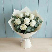 Букет Белые розы в Эвкалипте в Лысые Горы