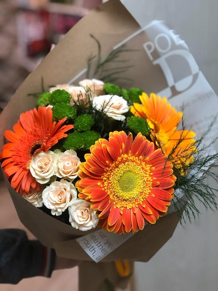 Букет цветов из: Герберы, Хризантемы и Розы в Лысые Горы